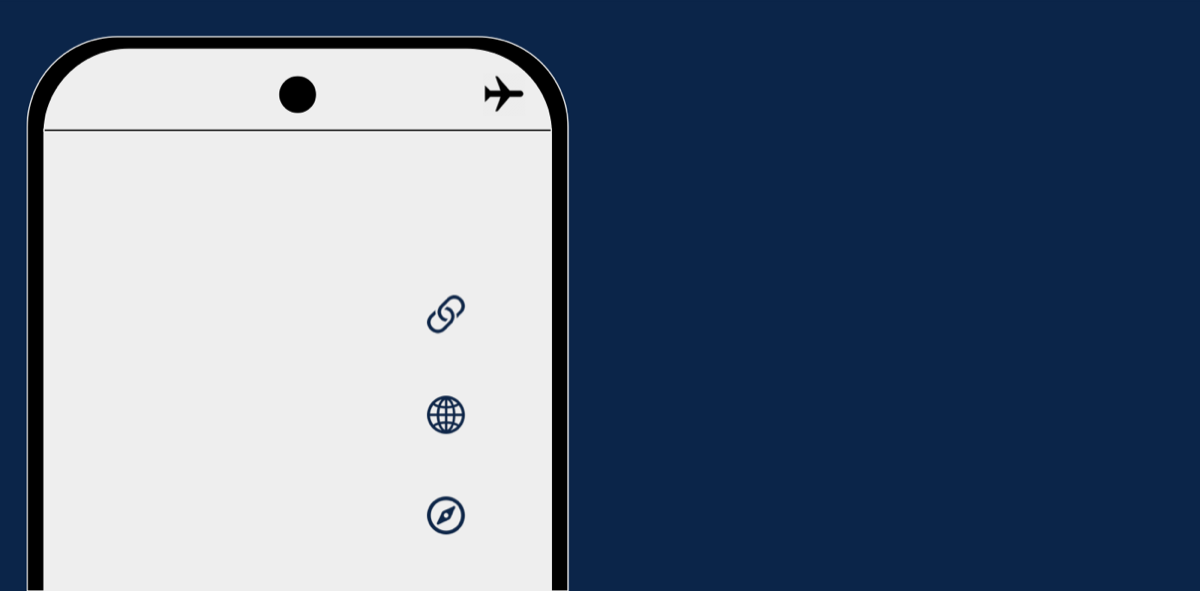 Three unlabeled icons: a link, a globe and a compass
